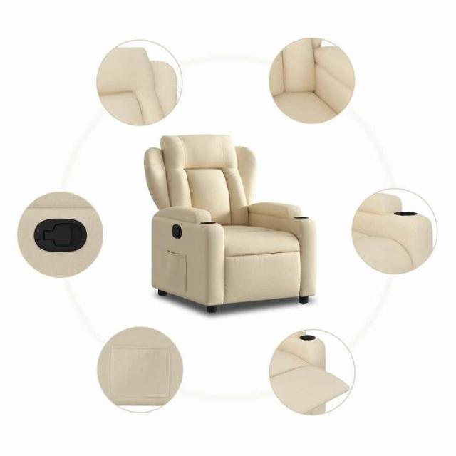 vidaXL リクライニングチェア クリーム生地 家具 チェア アームチェア・リクライニングチェア・スリーピングチェア(代引不可)【送料無料】_4