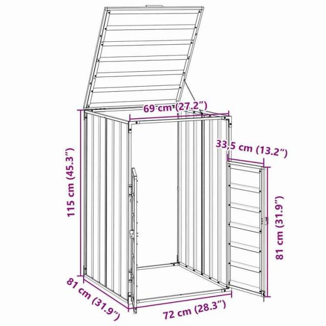 vidaXL ホイール付きビン収納 シングルビン用 グレー 72x81x115 cm スチール ホーム&ガーデン 家事用品 廃棄物処理用品 ごみ箱・廃棄物コンテナ用囲い(代引不可)【送料無料】_11