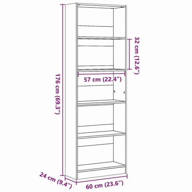 vidaXL ブックケース ホワイト 60x24x176 cm エンジニアードウッド 家具 棚 本棚・オープンラック(代引不可)【送料無料】_8