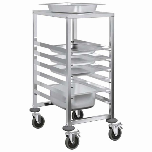 vidaXL トレイトロリー 6個のGNコンテナ付き 39x55x87 cm ステンレススチール 家具 トローリー キッチン・ダイニング トローリー(代引不可)【送料無料】_3