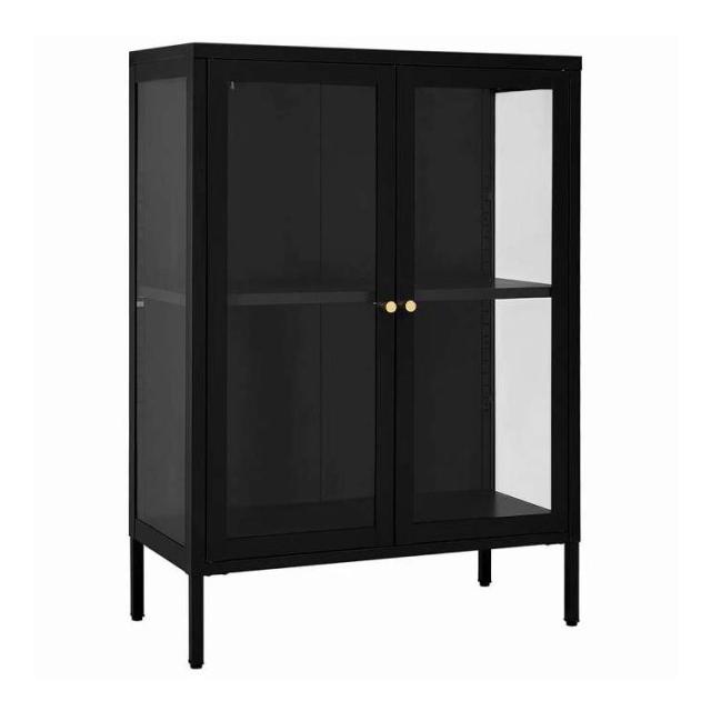 vidaXL サイドボード ブラック 75x35x105 cm スチール&amp;ガラス 家具 キャビネット&amp;収納 サイドボード(代引不可)【送料無料】
