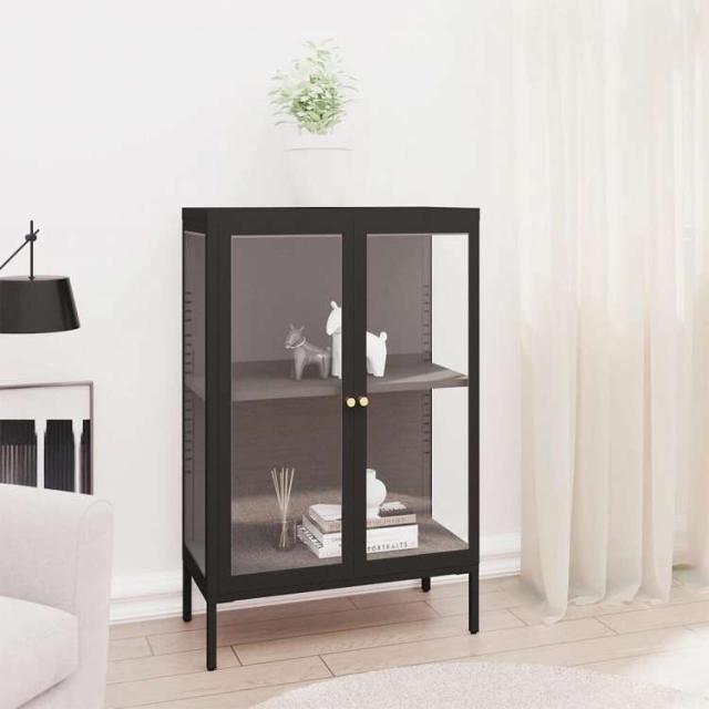vidaXL サイドボード ブラック 75x35x105 cm スチール&amp;ガラス 家具 キャビネット&amp;収納 サイドボード(代引不可)【送料無料】_1
