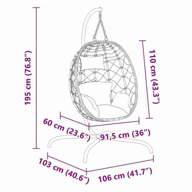 vidaXL ハンギングエッグチェア クッション付き トープ ポリラタン&amp;スチール ホーム&amp;ガーデン 芝&amp;ガーデン アウトドアリビング ポーチブランコ椅子用品ブランコ椅子(代引不可)【送料無料】_5