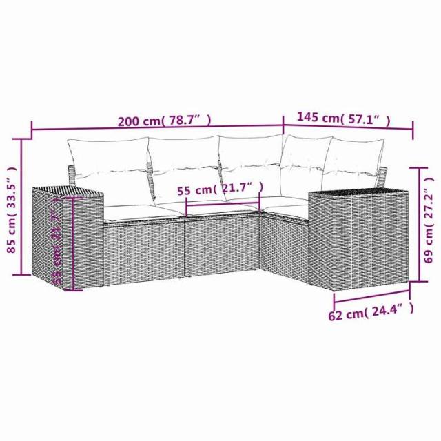 vidaXL ガーデンソファ4点セット クッション付き 灰色 ポリラタン製 家具 アウトドア家具 屋外家具セット(代引不可)【送料無料】_2