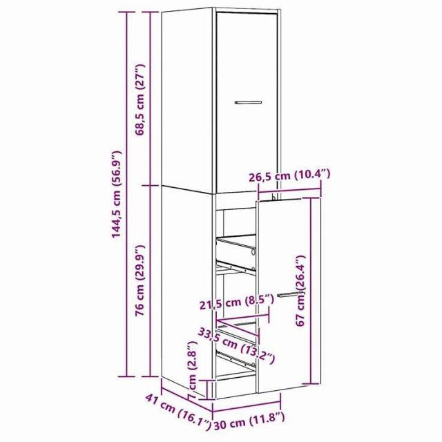 vidaXL 薬箱キャビネット アーティシャンオーク 30x41x144.5 cm エンジニアードウッド 家具 キャビネット&amp;収納 収納キャビネット・ロッカー(代引不可)【送料無料】_9
