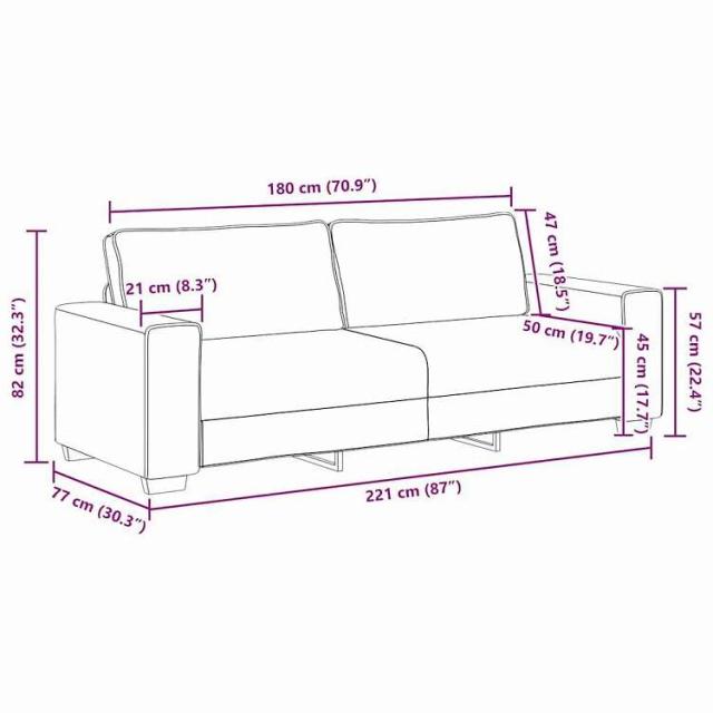 vidaXL 3人掛けソファ ダークグレー 220x77x82 cm ファブリック 家具 ソファ(代引不可)【送料無料】_8