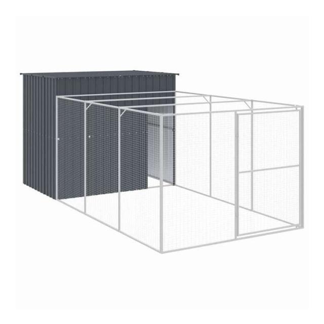vidaXL ドッグハウス(ラン付き) アンスラサイト 214x457x181 cm 亜鉛メッキ鋼 動物&ペット用品 ペット用品 犬用品 ドッグハウス(代引不可)【送料無料】