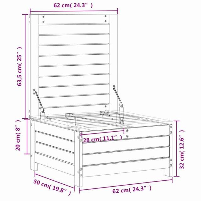 vidaXL ガーデンフットスツール 62x63.5x32 cm 無垢材 パイン材 家具 アウトドア家具 屋外椅子 屋外用組み合わせソファセット(代引不可)【送料無料】_9