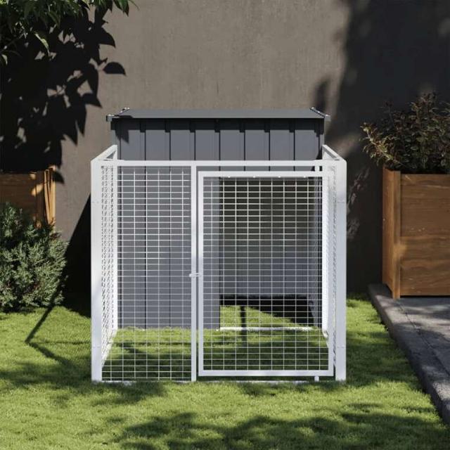 vidaXL ドッグラン付き犬小屋 アントラシート 110x201x110 cm 亜鉛メッキ鋼製動物&ペット用品 ペット用品 犬用品 ドッグハウス(代引不可)【送料無料】