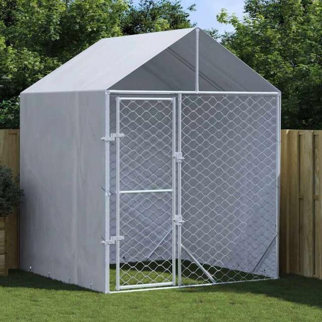 vidaXL 屋外犬小屋 屋根付き シルバー 2x2x2.5 m 亜鉛メッキ鋼製動物&ペット用品 ペット用品 犬用品 犬小屋・ドッグラン(代引不可)【送料無料】