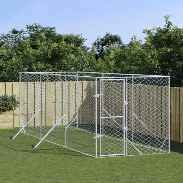 vidaXL 屋外用犬小屋 シルバー 2x6x2m 亜鉛メッキ鋼製動物&amp;ペット用品 ペット用品 犬用品 犬小屋・ドッグラン(代引不可)【送料無料】
