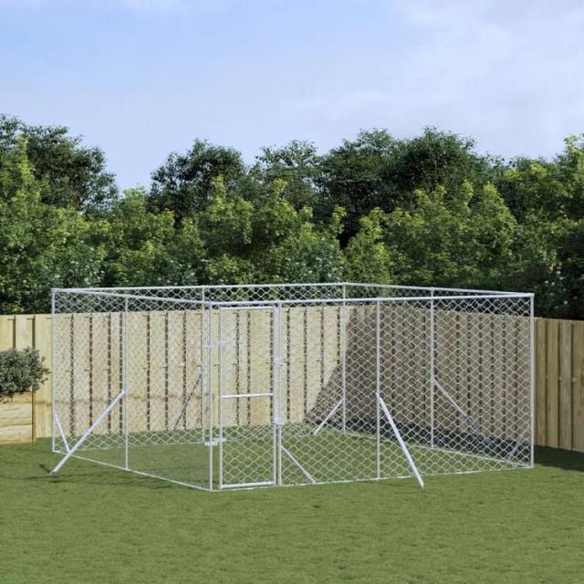 vidaXL 屋外用犬小屋 シルバー 4x4x2m 亜鉛メッキ鋼製動物&amp;ペット用品 ペット用品 犬用品 犬小屋・ドッグラン(代引不可)【送料無料】