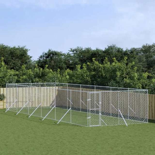 vidaXL 屋外用犬小屋 シルバー 4x12x2m 亜鉛メッキ鋼製Animals & Pet Supplies ペット用品 犬用品 犬小屋・ドッグラン(代引不可)【送料無料】