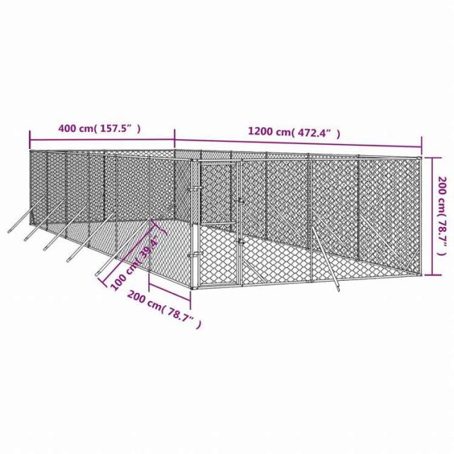 vidaXL 屋外用犬小屋 シルバー 4x12x2m 亜鉛メッキ鋼製Animals & Pet Supplies ペット用品 犬用品 犬小屋・ドッグラン(代引不可)【送料無料】_3
