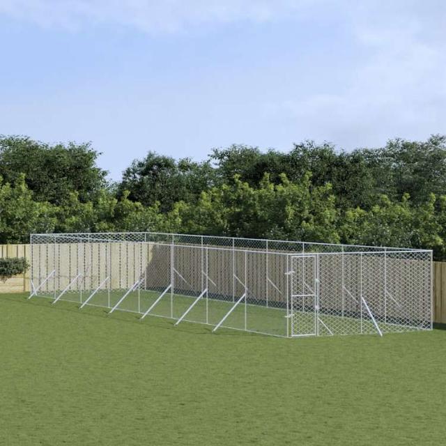vidaXL 屋外用犬小屋 シルバー 4x16x2m 亜鉛メッキ鋼製Animals & Pet Supplies ペット用品 犬用品 犬小屋・ドッグラン(代引不可)【送料無料】