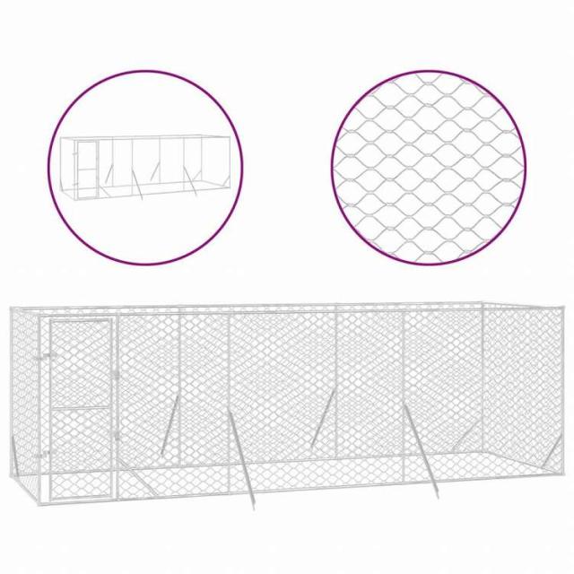 vidaXL 屋外用犬小屋 シルバー 6x2x2m 亜鉛メッキ鋼製動物&amp;ペット用品 ペット用品 犬用品 犬小屋・ドッグラン(代引不可)【送料無料】_1