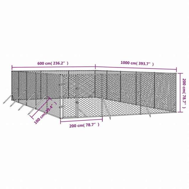 vidaXL 屋外用犬小屋 シルバー 6x10x2m 亜鉛メッキ鋼製動物&ペット用品 ペット用品 犬用品 犬小屋・ドッグラン(代引不可)【送料無料】_3
