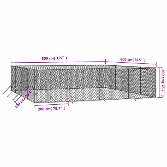 vidaXL 屋外用犬小屋 シルバー 8x8x2m 亜鉛メッキ鋼製動物&ペット用品 ペット用品 犬用品 犬小屋・ドッグラン(代引不可)【送料無料】_3