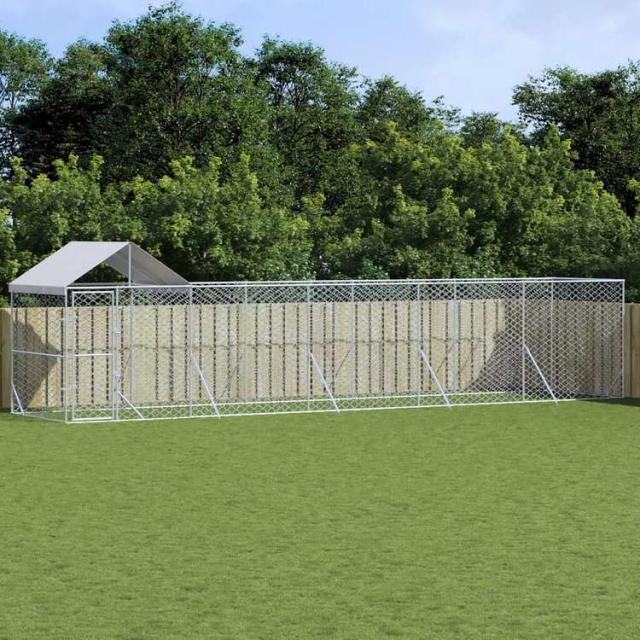 vidaXL 屋外犬小屋 屋根付き シルバー 10x2x2.5 m 亜鉛メッキ鋼製Animals & Pet Supplies ペット用品 犬用品 犬小屋・ドッグラン(代引不可)【送料無料】