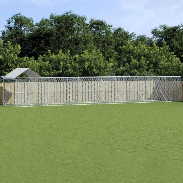 vidaXL 屋外犬小屋 屋根付き シルバー 14x2x2.5 m 亜鉛メッキ鋼製動物&ペット用品 ペット用品 犬用品 犬小屋・ドッグラン(代引不可)【送料無料】
