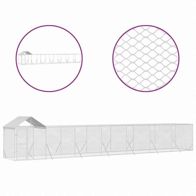 vidaXL 屋外犬小屋 屋根付き シルバー 14x2x2.5 m 亜鉛メッキ鋼製動物&ペット用品 ペット用品 犬用品 犬小屋・ドッグラン(代引不可)【送料無料】_1