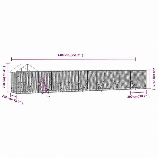 vidaXL 屋外犬小屋 屋根付き シルバー 14x2x2.5 m 亜鉛メッキ鋼製動物&ペット用品 ペット用品 犬用品 犬小屋・ドッグラン(代引不可)【送料無料】_3