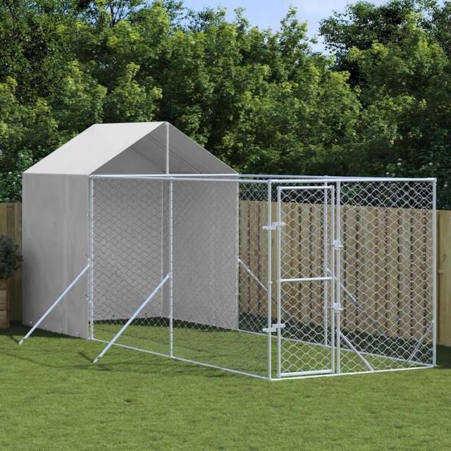 vidaXL 屋外犬小屋 屋根付き シルバー 2x6x2.5 m 亜鉛メッキ鋼製動物&ペット用品 ペット用品 犬用品 犬小屋・ドッグラン(代引不可)【送料無料】