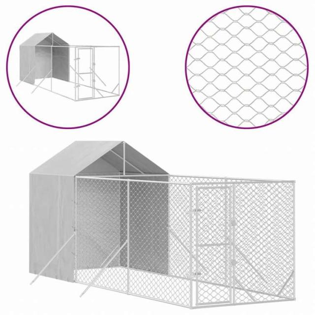 vidaXL 屋外犬小屋 屋根付き シルバー 2x6x2.5 m 亜鉛メッキ鋼製動物&ペット用品 ペット用品 犬用品 犬小屋・ドッグラン(代引不可)【送料無料】_1