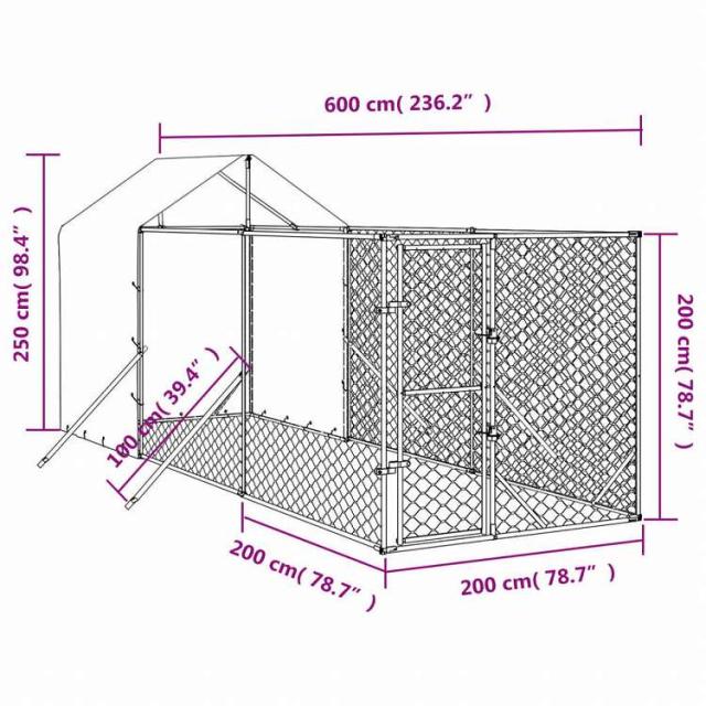 vidaXL 屋外犬小屋 屋根付き シルバー 2x6x2.5 m 亜鉛メッキ鋼製動物&ペット用品 ペット用品 犬用品 犬小屋・ドッグラン(代引不可)【送料無料】_3