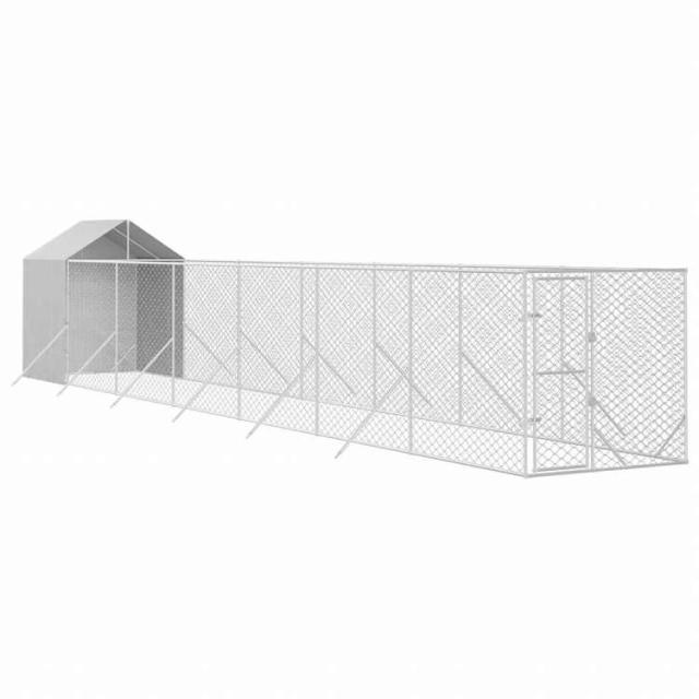 vidaXL 屋外犬小屋 屋根付き シルバー 2x14x2.5 m 亜鉛メッキ鋼製動物&ペット用品 ペット用品 犬用品 犬小屋・ドッグラン(代引不可)【送料無料】