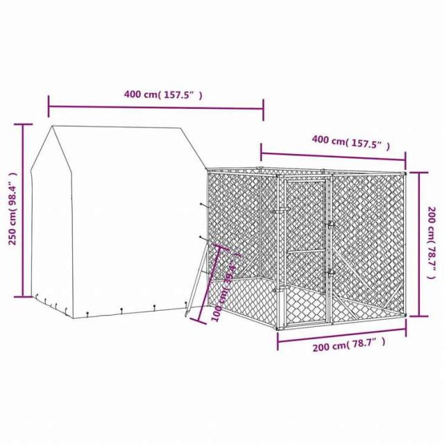 vidaXL 屋外犬小屋 屋根付き シルバー 4x4x2.5 m 亜鉛メッキ鋼製Animals & Pet Supplies ペット用品 犬用品 犬小屋・ドッグラン(代引不可)【送料無料】_3