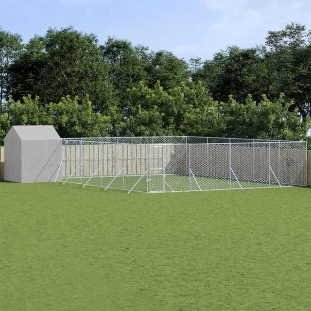 vidaXL 屋外犬小屋 屋根付き シルバー 10 x10x2.5 m 亜鉛メッキ鋼製動物&ペット用品 ペット用品 犬用品 犬小屋・ドッグラン(代引不可)【送料無料】