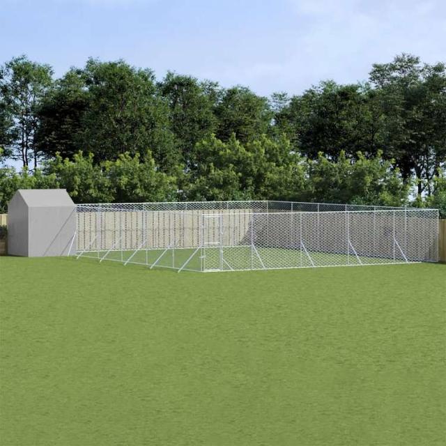 vidaXL 屋外犬小屋 屋根付き シルバー 12x12x2.5 m 亜鉛メッキ鋼製動物&ペット用品 ペット用品 犬用品 犬小屋・ドッグラン(代引不可)【送料無料】