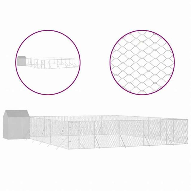 vidaXL 屋外犬小屋 屋根付き シルバー 12x12x2.5 m 亜鉛メッキ鋼製動物&ペット用品 ペット用品 犬用品 犬小屋・ドッグラン(代引不可)【送料無料】_1