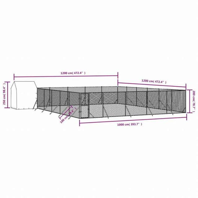 vidaXL 屋外犬小屋 屋根付き シルバー 12x12x2.5 m 亜鉛メッキ鋼製動物&ペット用品 ペット用品 犬用品 犬小屋・ドッグラン(代引不可)【送料無料】_3