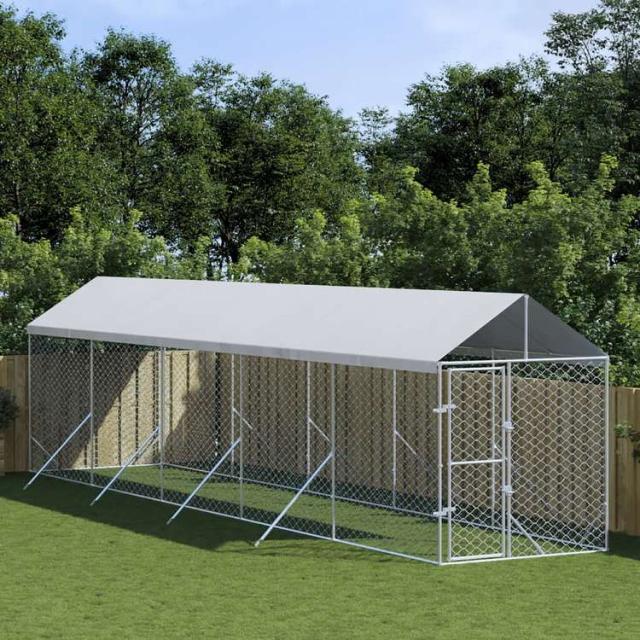 vidaXL 屋外犬小屋 屋根付き シルバー 2x10x2.5 m 亜鉛メッキ鋼製Animals & Pet Supplies ペット用品 犬用品 犬小屋・ドッグラン(代引不可)【送料無料】