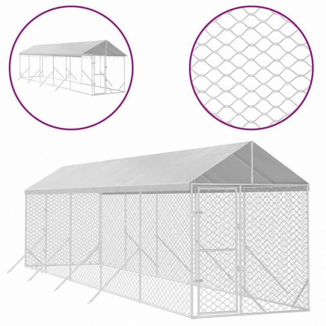 vidaXL 屋外犬小屋 屋根付き シルバー 2x10x2.5 m 亜鉛メッキ鋼製Animals & Pet Supplies ペット用品 犬用品 犬小屋・ドッグラン(代引不可)【送料無料】_1