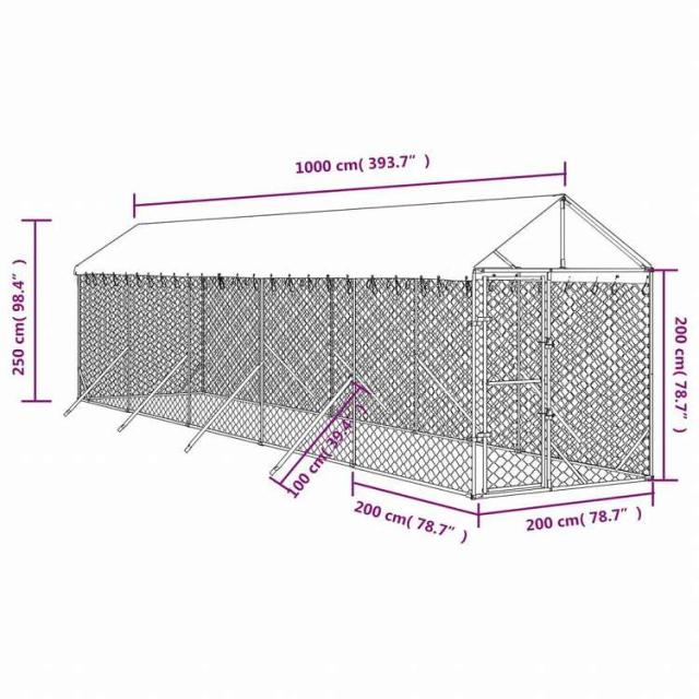 vidaXL 屋外犬小屋 屋根付き シルバー 2x10x2.5 m 亜鉛メッキ鋼製Animals & Pet Supplies ペット用品 犬用品 犬小屋・ドッグラン(代引不可)【送料無料】_3