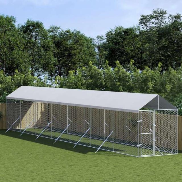 vidaXL 屋外犬小屋 屋根付き シルバー 2x14x2.5 m 亜鉛メッキ鋼製Animals & Pet Supplies ペット用品 犬用品 犬小屋・ドッグラン(代引不可)【送料無料】