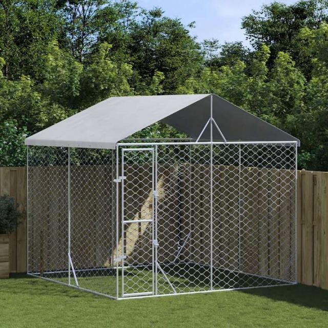 vidaXL 屋外犬小屋 屋根付き シルバー 3x3x2.5 m 亜鉛メッキ鋼製動物&amp;ペット用品 ペット用品 犬用品 犬小屋・ドッグラン(代引不可)【送料無料】