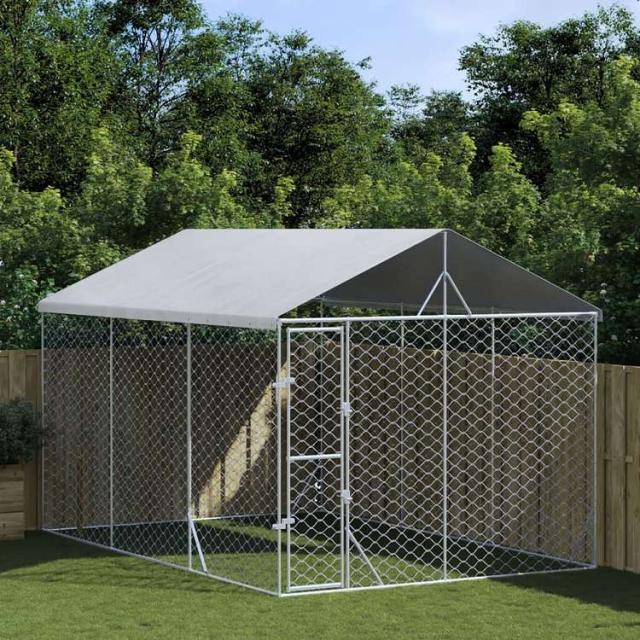 vidaXL 屋外犬小屋 屋根付き シルバー 3x4.5x2.5 m 亜鉛メッキ鋼製動物&amp;ペット用品 ペット用品 犬用品 犬小屋・ドッグラン(代引不可)【送料無料】