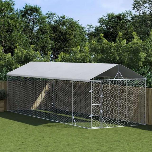 vidaXL 屋外犬小屋 屋根付き シルバー 3x9x2.5 m 亜鉛メッキ鋼製Animals & Pet Supplies ペット用品 犬用品 犬小屋・ドッグラン(代引不可)【送料無料】