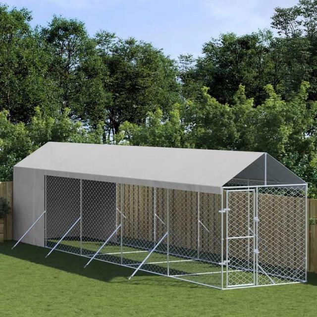 vidaXL 屋外犬小屋 屋根付き シルバー 2x10x2.5 m 亜鉛メッキ鋼製動物&ペット用品 ペット用品 犬用品 犬小屋・ドッグラン(代引不可)【送料無料】