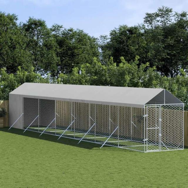 vidaXL 屋外犬小屋 屋根付き シルバー 2x14x2.5 m 亜鉛メッキ鋼製動物&ペット用品 ペット用品 犬用品 犬小屋・ドッグラン(代引不可)【送料無料】