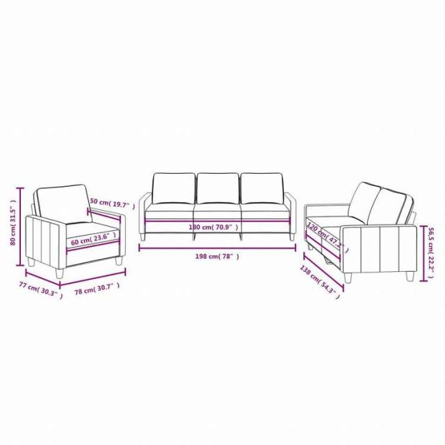 vidaXL ソファ3点セット クッション付 ダークグレー 布張り家具 ソファ(代引不可)【送料無料】_7