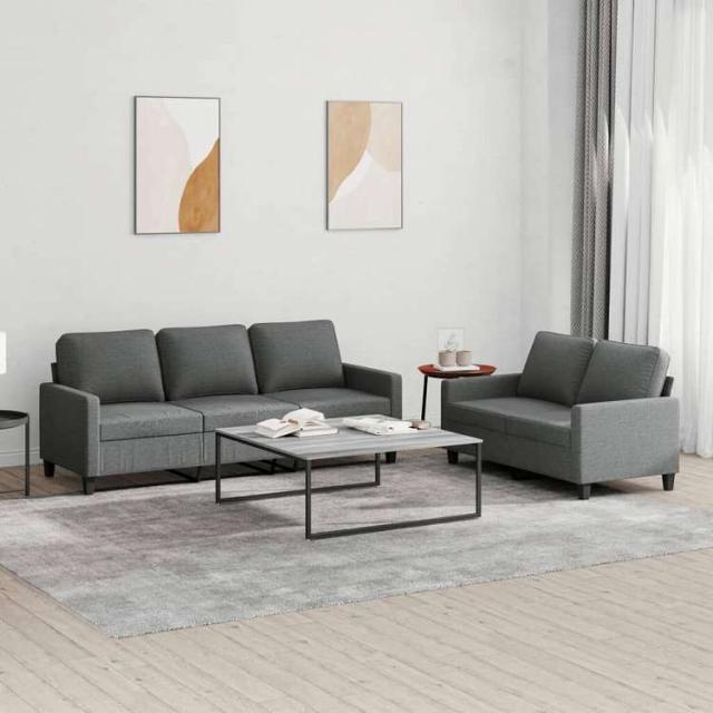 vidaXL ソファ2点セット クッション付 ダークグレー 布張り家具 ソファ
