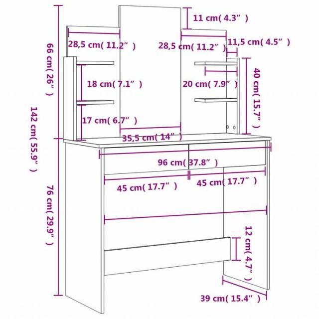 vidaXL ドレッシングテーブル ミラー付き ブラック 96x39x142cm家具 キャビネット&収納 洗面・化粧台ユニット 寝室用化粧用テーブル(代引不可)【送料無料】_8