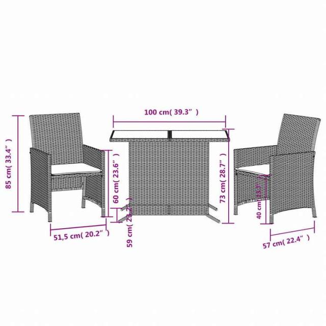 vidaXL ビストロ3点セット クッション付き ポリラタン製 グレー家具 アウトドア家具 屋外家具セット(代引不可)【送料無料】_13