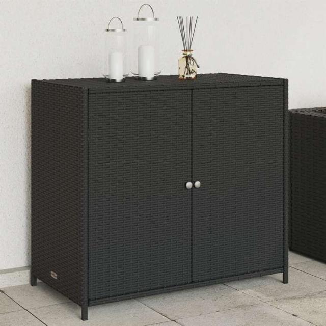 vidaXL 庭用収納キャビネット 83x45x76 cm ポリラタン製 ブラック家具 アウトドア家具 屋外収納ボックス(代引不可)【送料無料】