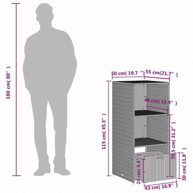vidaXL ガーデン収納キャビネット 50x55x115 cm ポリラタン製 ブラック家具 アウトドア家具 屋外収納ボックス(代引不可)【送料無料】_11